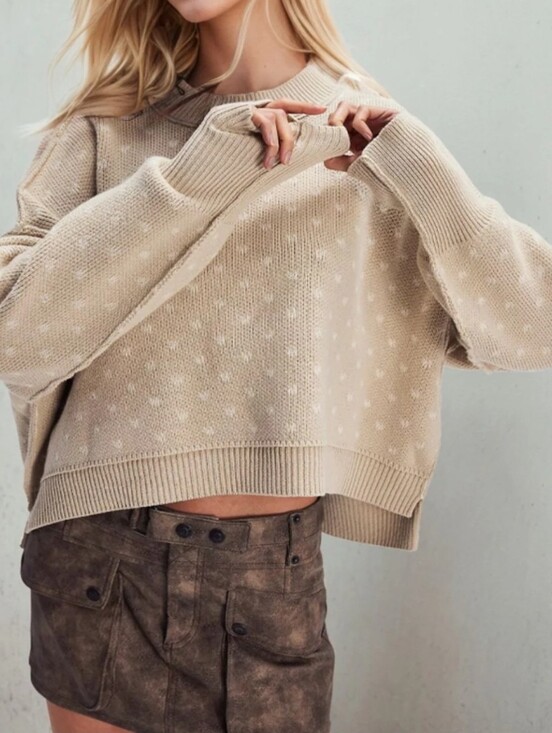 Free People Sweaters - Free People Easy Street knit Crop Sweater Oatmeal Sz Medium NWT$98